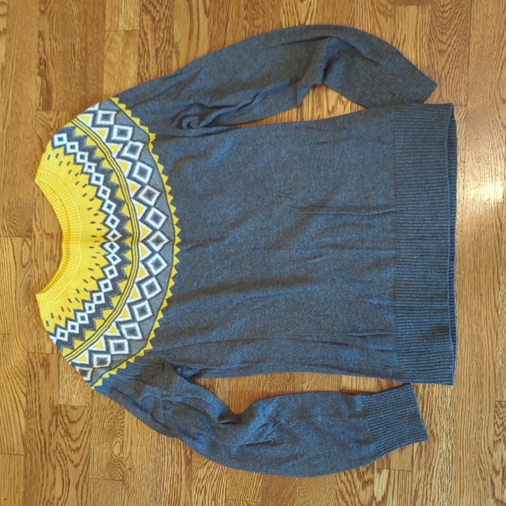 Women's Yellow/Gray/White Crew Neck Sweater, Large